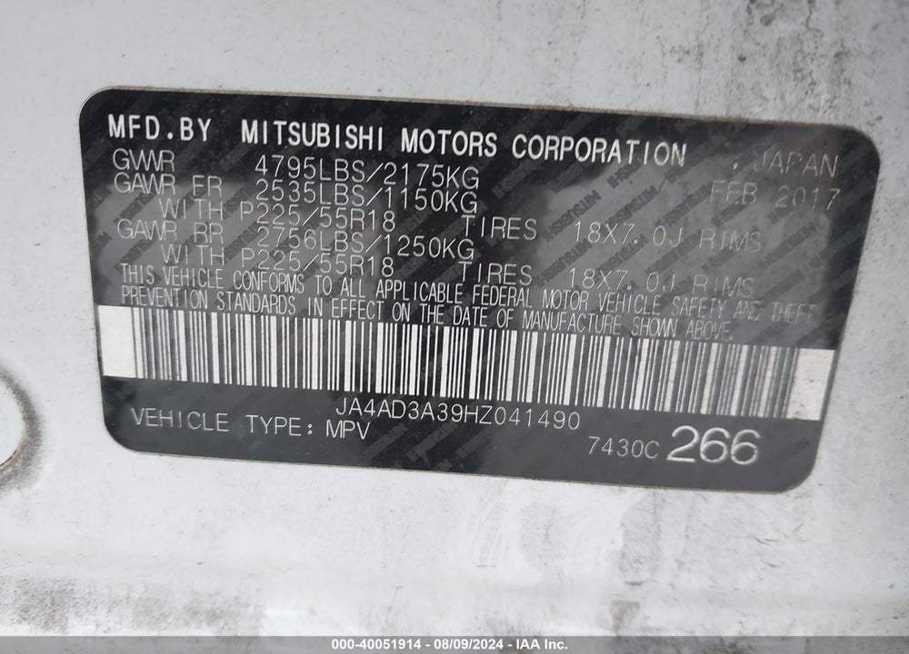 2017 MITSUBISHI OUTLANDER SE/SEL VIN: JA4AD3A39HZ041490