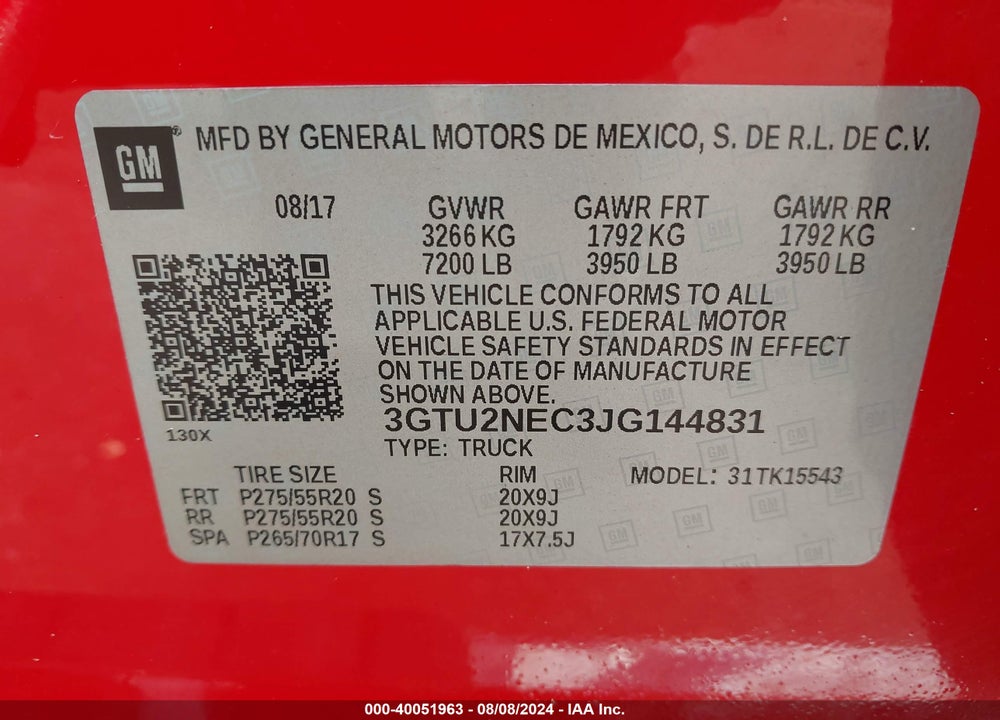 2018 GMC SIERRA 1500 SLT VIN: 3GTU2NEC3JG144831