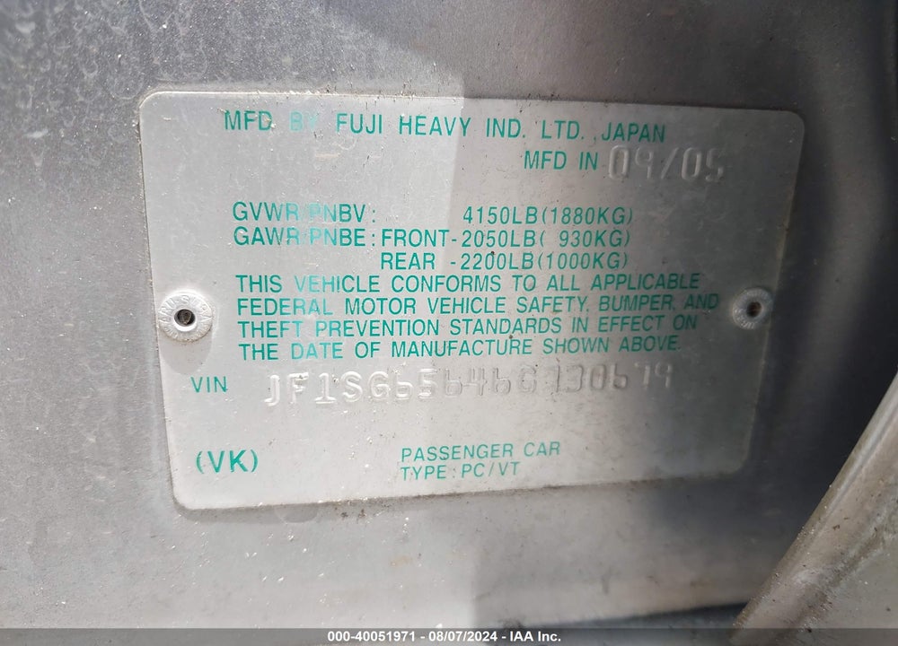 2006 SUBARU FORESTER 2.5X VIN: JF1SG65646G730679