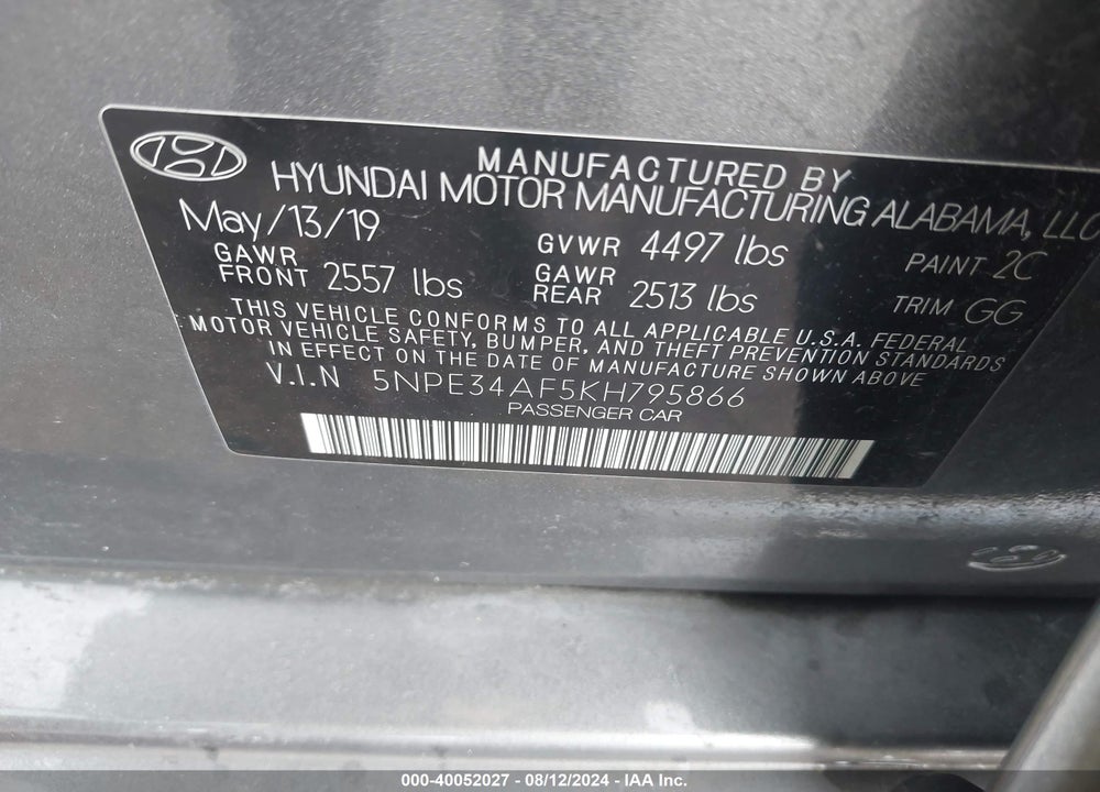 2019 HYUNDAI SONATA VIN: 5NPE34AF5KH795866