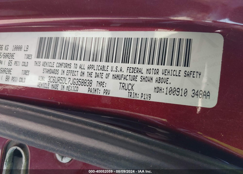 2018 RAM 2500 VIN: 3C6UR5DL7JG358838