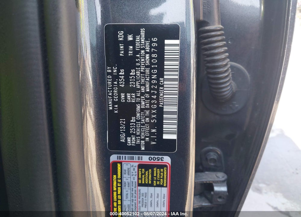 2022 KIA K5 EX VIN: 5XXG34J29NG108796