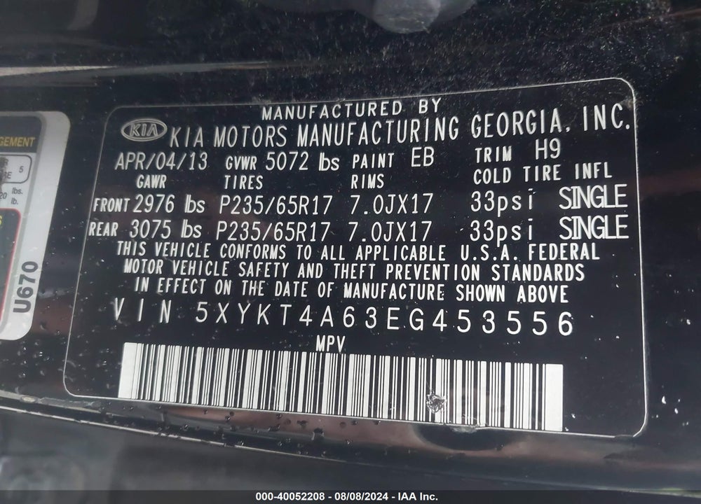 2014 KIA SORENTO LX VIN: 5XYKT4A63EG453556