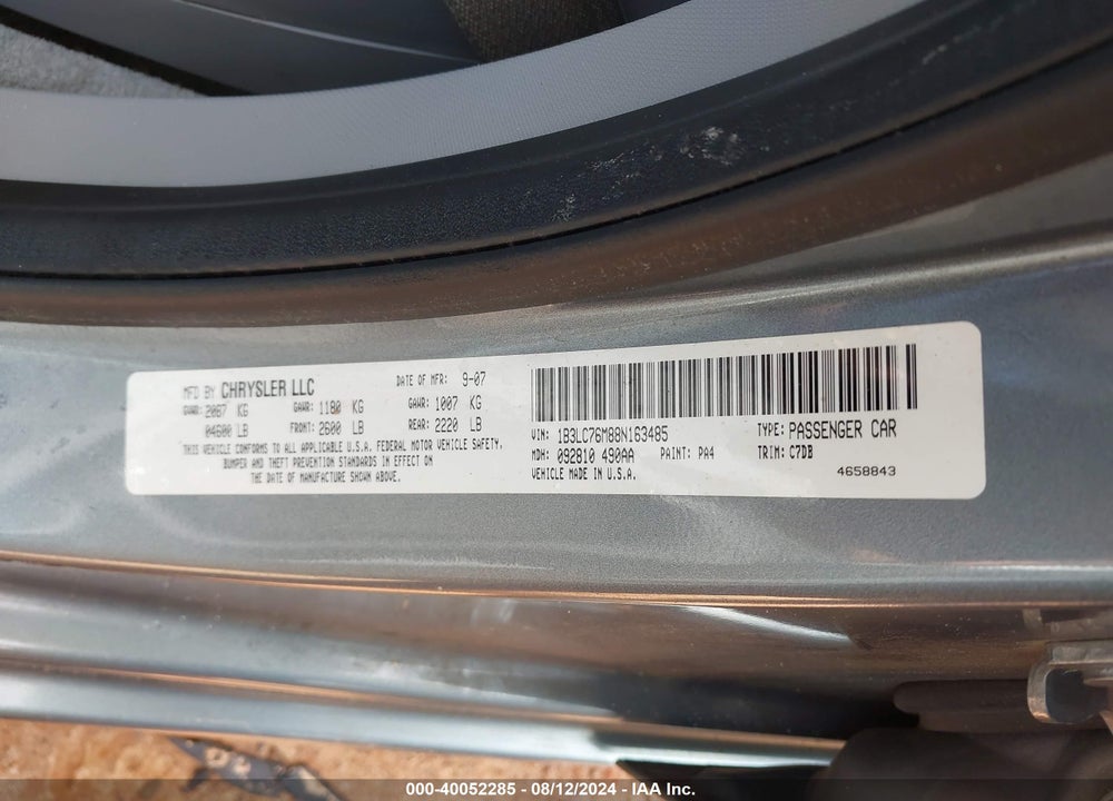 2008 DODGE AVENGER R/T VIN: 1B3LC76M88N163485