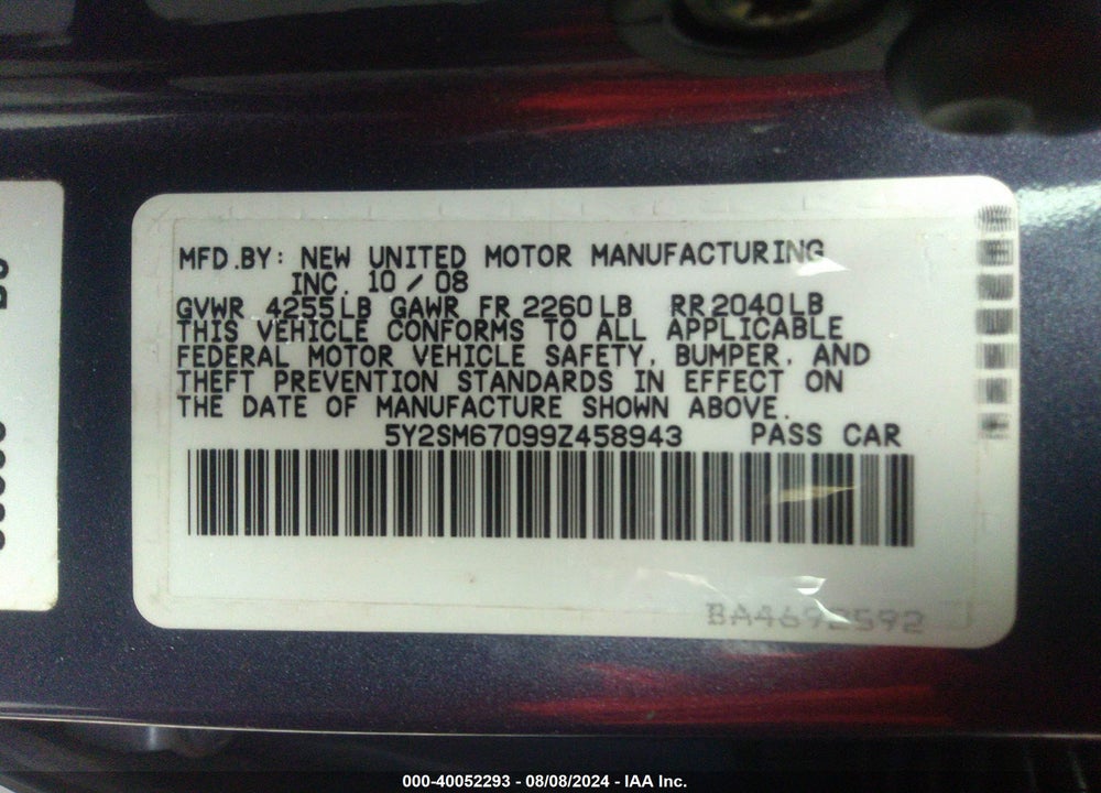 2009 PONTIAC VIBE VIN: 5Y2SM67099Z458943
