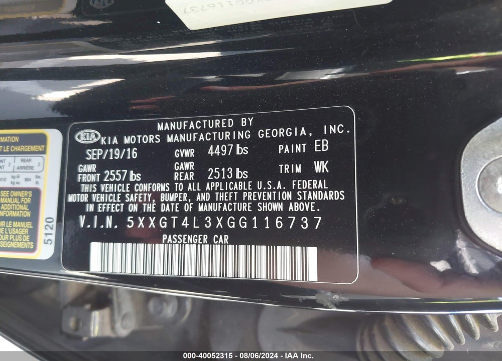 2016 KIA OPTIMA LX VIN: 5XXGT4L3XGG116737