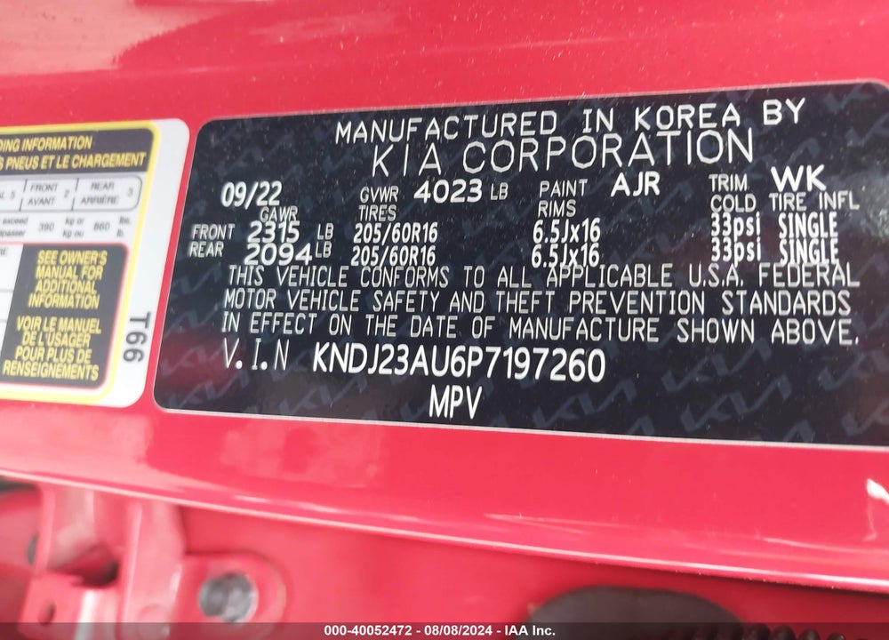 2023 KIA SOUL LX VIN: KNDJ23AU6P7197260