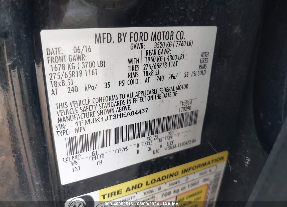 2017 FORD EXPEDITION EL XLT VIN: 1FMJK1JT3HEA04437