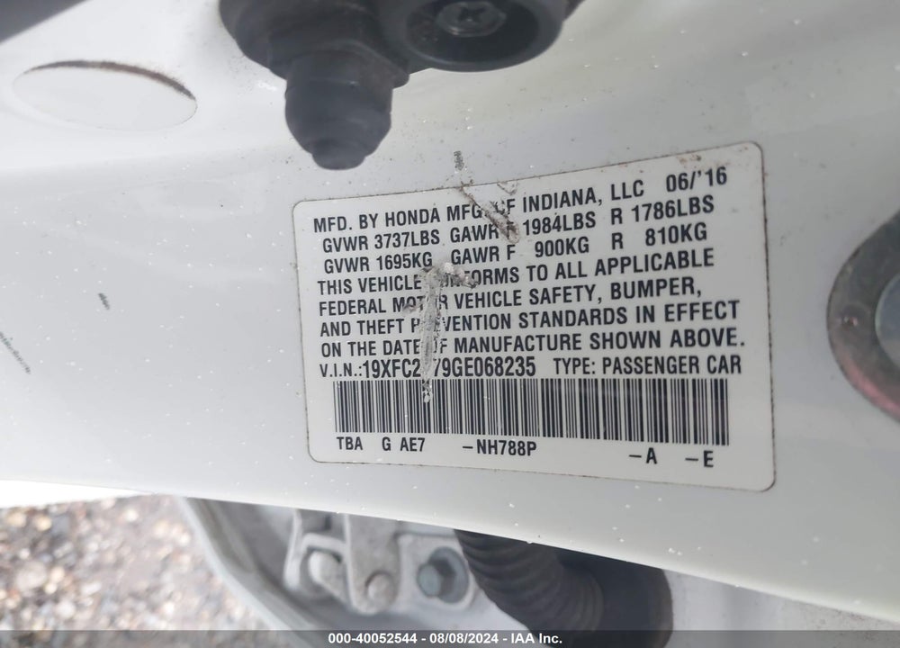 2016 HONDA CIVIC EX VIN: 19XFC2F79GE068235
