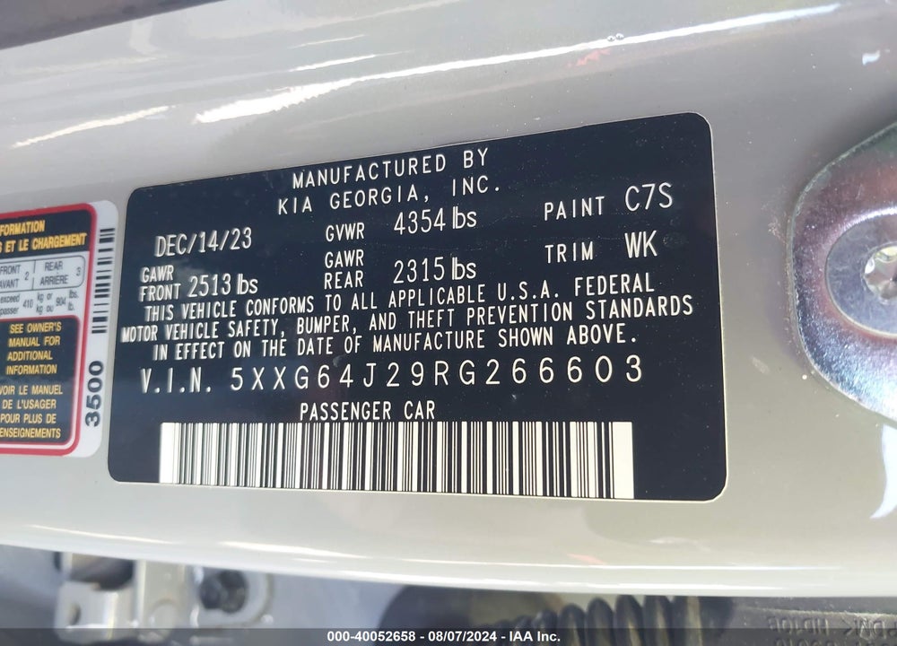 2024 KIA K5 GT LINE VIN: 5XXG64J29RG266603