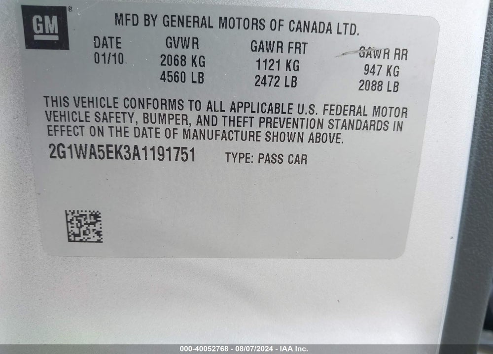 2010 CHEVROLET IMPALA LS VIN: 2G1WA5EK3A1191751