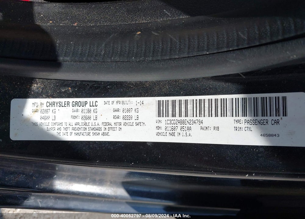 2014 DODGE AVENGER SE VIN: 1C3CDZAB8EN234794