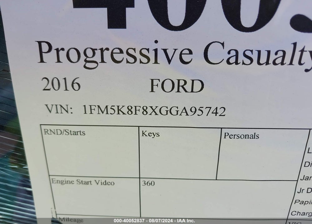 2016 FORD EXPLORER LIMITED VIN: 1FM5K8F8XGGA95742