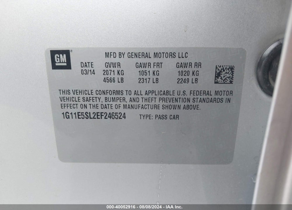 2014 CHEVROLET MALIBU 2LT VIN: 1G11E5SL2EF246524