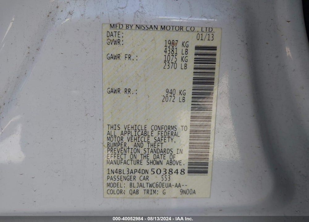 2013 NISSAN ALTIMA 3.5 SV VIN: 1N4BL3AP4DN503848