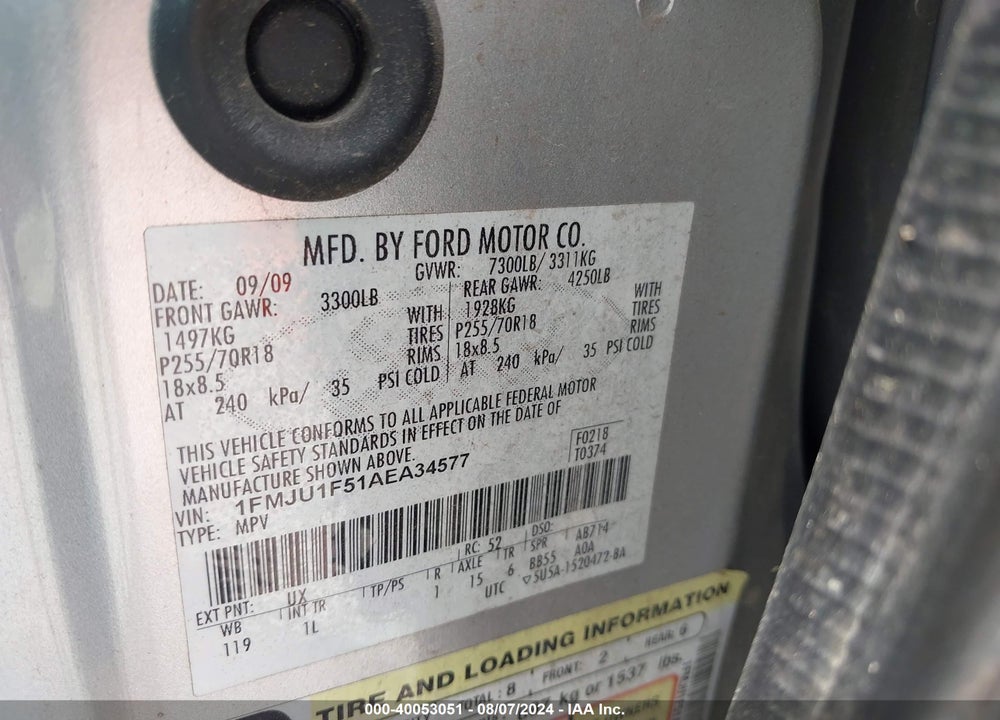 2010 FORD EXPEDITION XLT VIN: 1FMJU1F51AEA34577