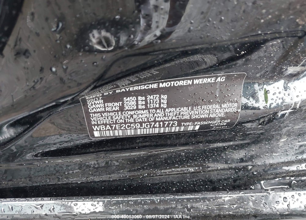 2018 BMW 740I VIN: WBA7E2C59JG741773