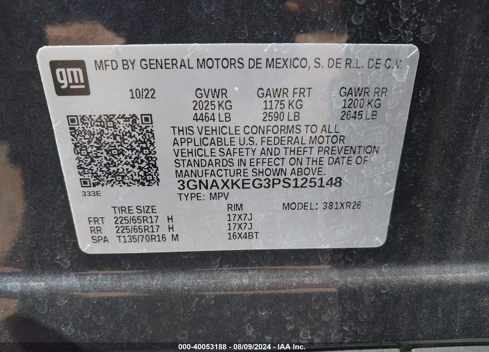 2023 CHEVROLET EQUINOX FWD LT VIN: 3GNAXKEG3PS125148