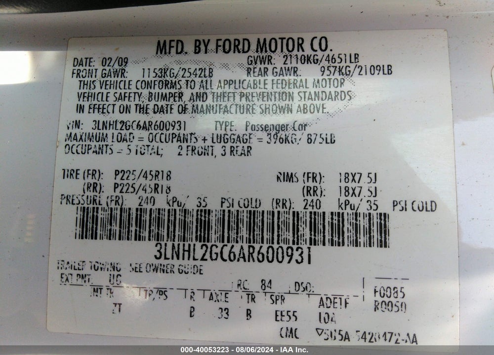 2010 LINCOLN MKZ VIN: 3LNHL2GC6AR600931