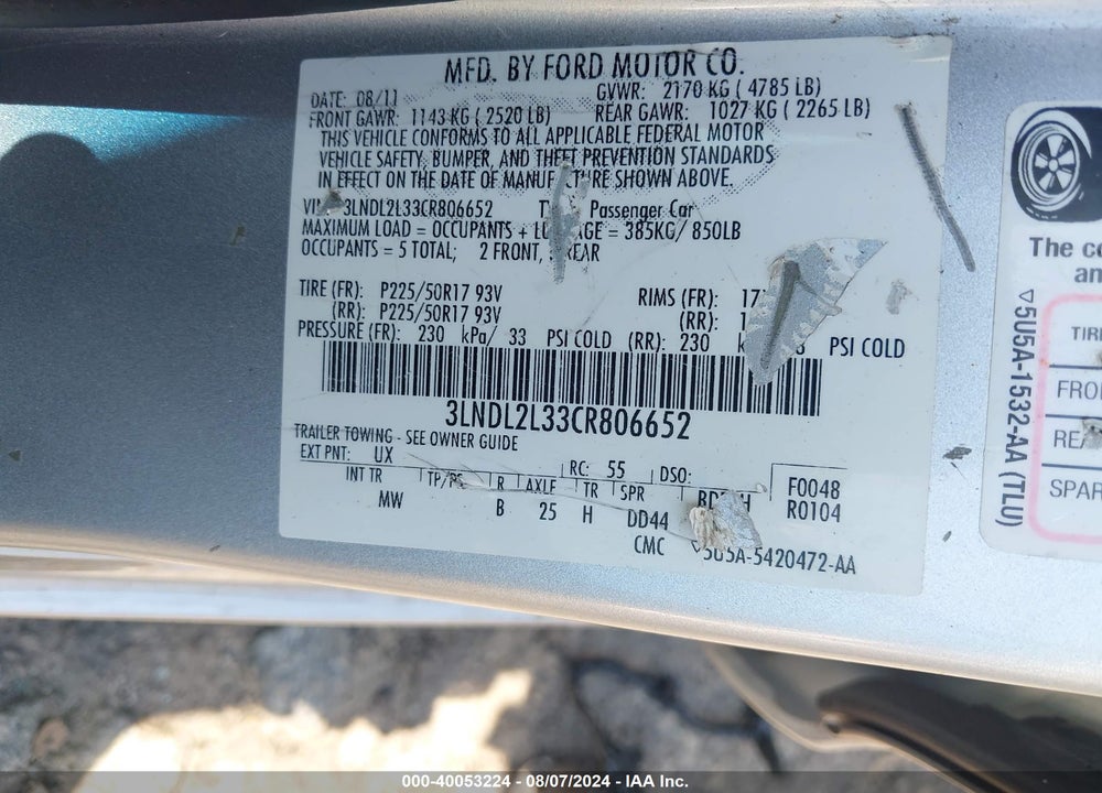 2012 LINCOLN MKZ HYBRID VIN: 3LNDL2L33CR806652