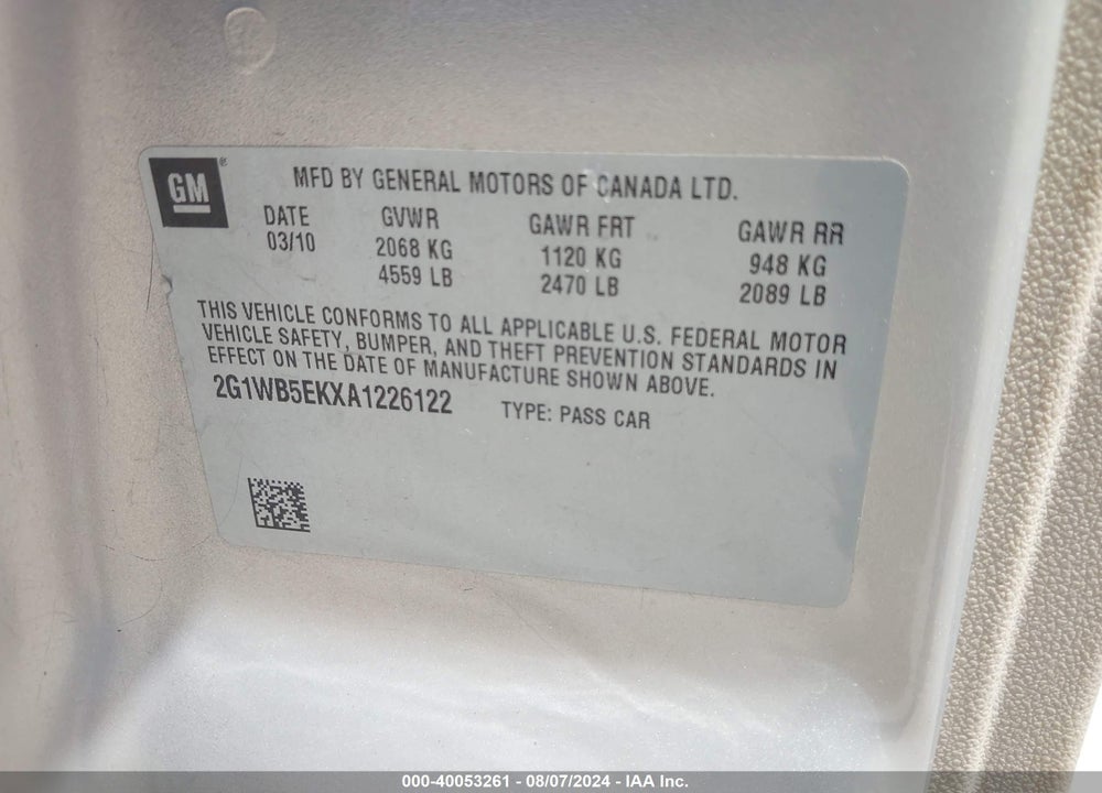 2010 CHEVROLET IMPALA LT VIN: 2G1WB5EKXA1226122