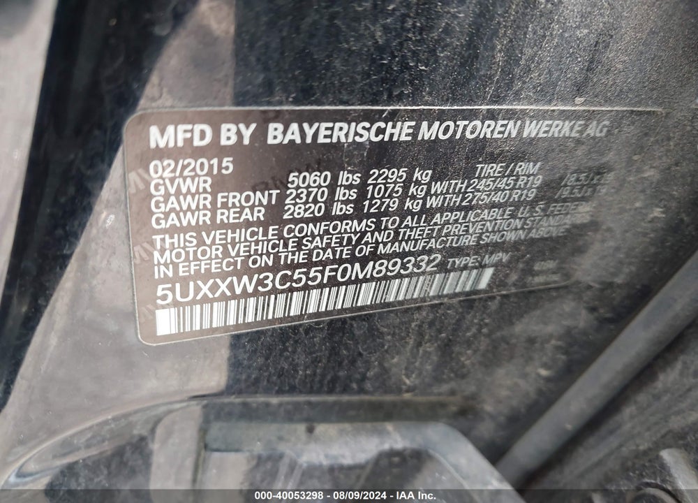 2015 BMW X4 XDRIVE28I VIN: 5UXXW3C55F0M89332
