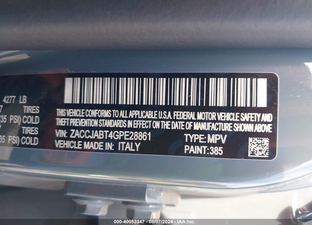 2016 JEEP RENEGADE LATITUDE VIN: ZACCJABT4GPE28861