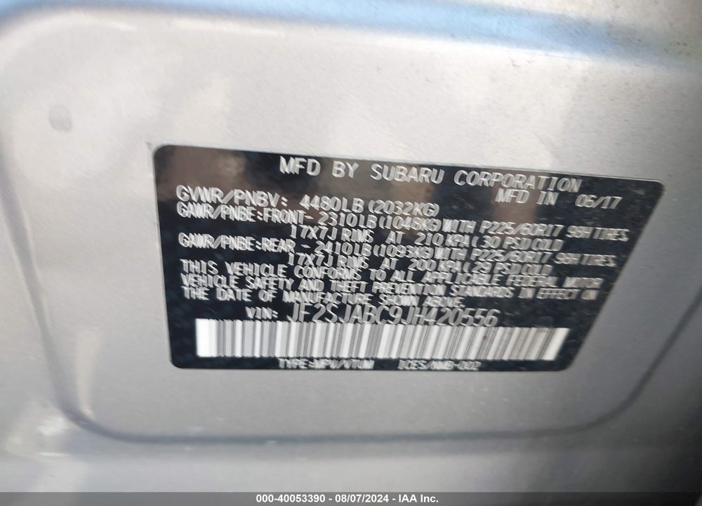 2018 SUBARU FORESTER 2.5I VIN: JF2SJABC9JH420556
