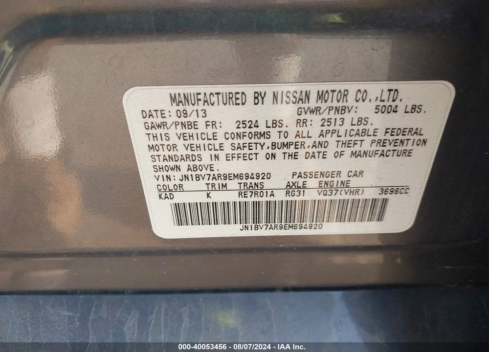 2014 INFINITI Q50 PREMIUM VIN: JN1BV7AR9EM694920