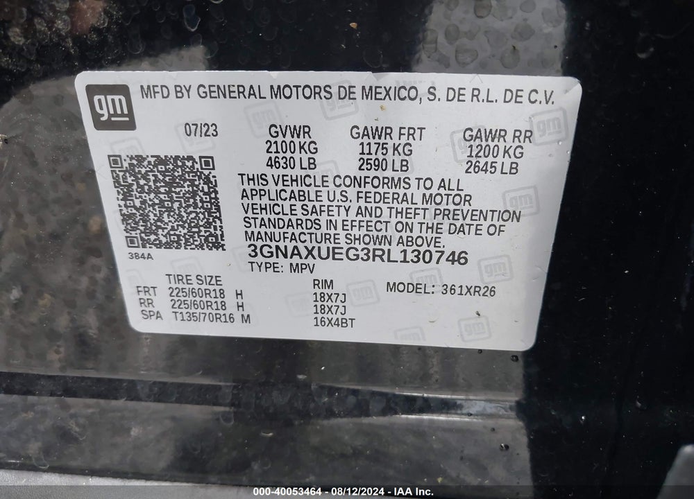 2024 CHEVROLET EQUINOX AWD LT VIN: 3GNAXUEG3RL130746