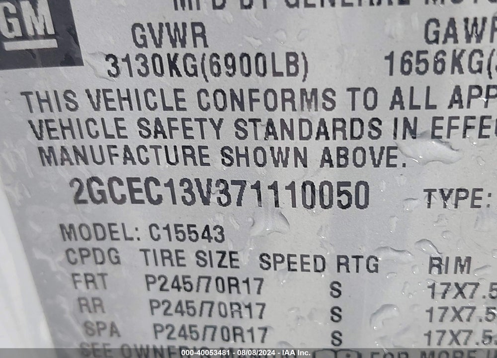 2007 CHEVROLET SILVERADO 1500 CLASSIC LS VIN: 2GCEC13V371110050