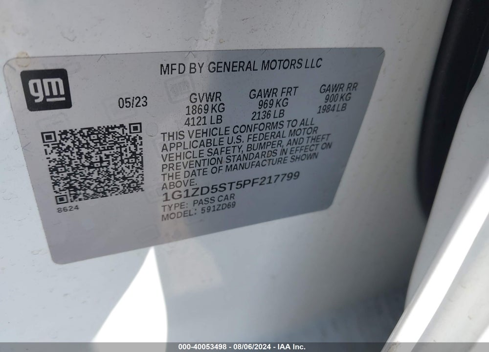2023 CHEVROLET MALIBU LT VIN: 1G1ZD5ST5PF217799