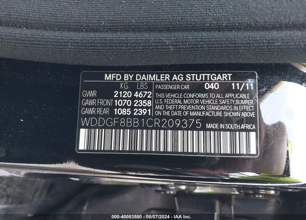 2012 MERCEDES-BENZ C 300 LUXURY 4MATIC/SPORT 4MATIC VIN: WDDGF8BB1CR209375