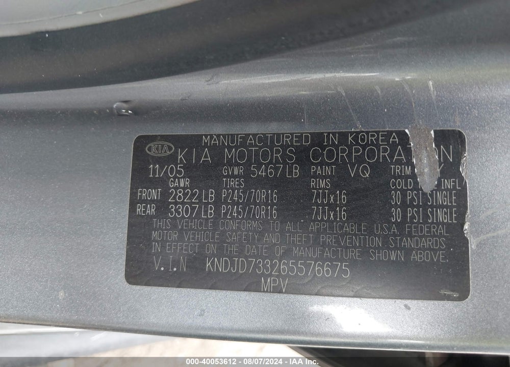 2006 KIA SORENTO EX/LX VIN: KNDJD733265576675