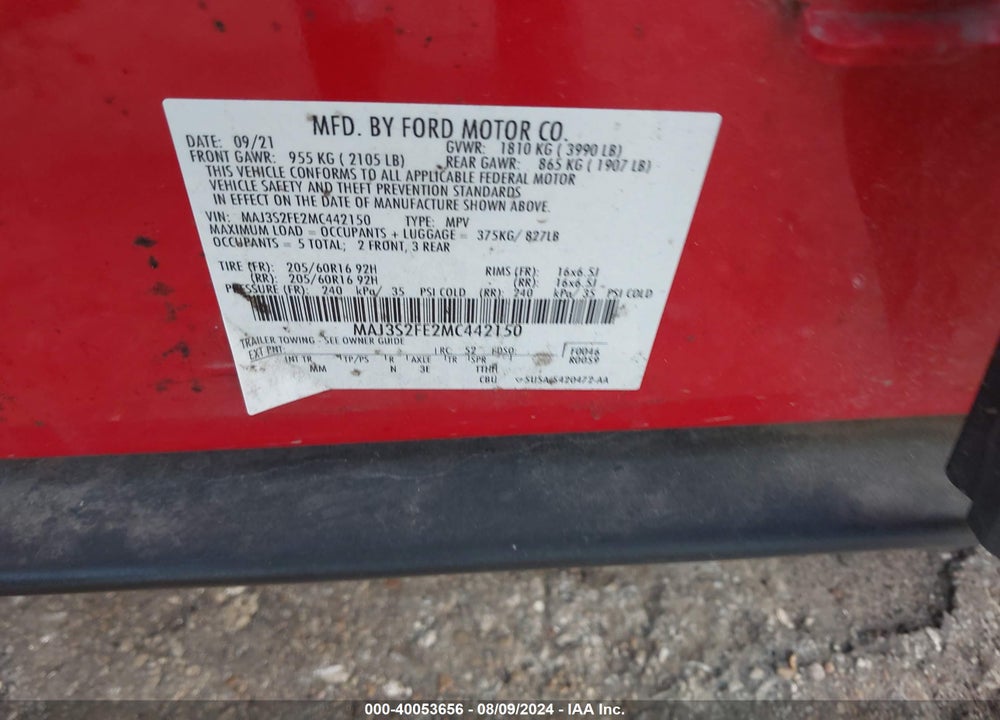 2021 FORD ECOSPORT S VIN: MAJ3S2FE2MC442150