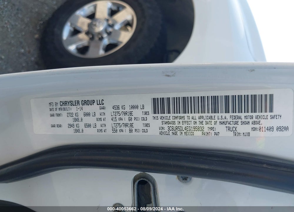 2014 RAM 2500 LONE STAR VIN: 3C6UR5DL4EG195832