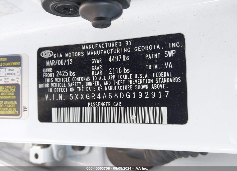 2013 KIA OPTIMA SX VIN: 5XXGR4A68DG192917