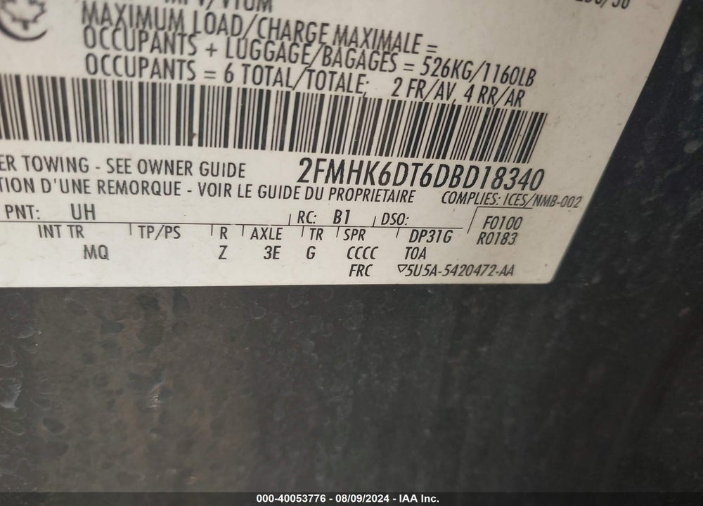 2013 FORD FLEX VIN: 2FMHK6DT6DBD18340
