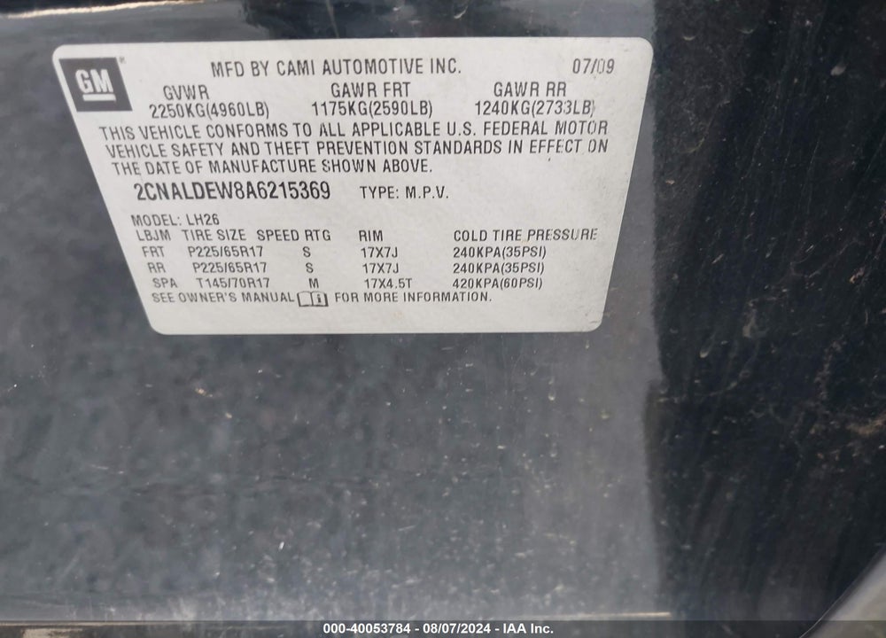 2010 CHEVROLET EQUINOX LT VIN: 2CNALDEW8A6215369