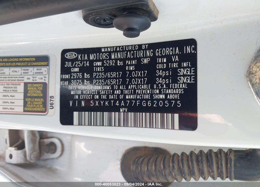 2015 KIA SORENTO LX V6 VIN: 5XYKT4A77FG620575