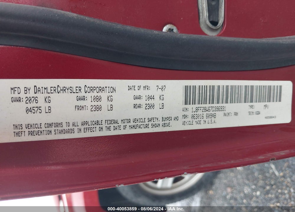 2007 JEEP PATRIOT SPORT VIN: 1J8FF28W67D396931