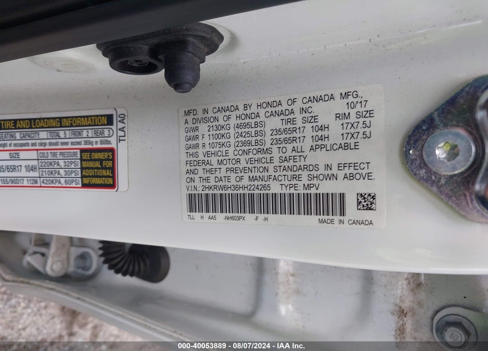 2017 HONDA CR-V LX VIN: 2HKRW6H36HH224265