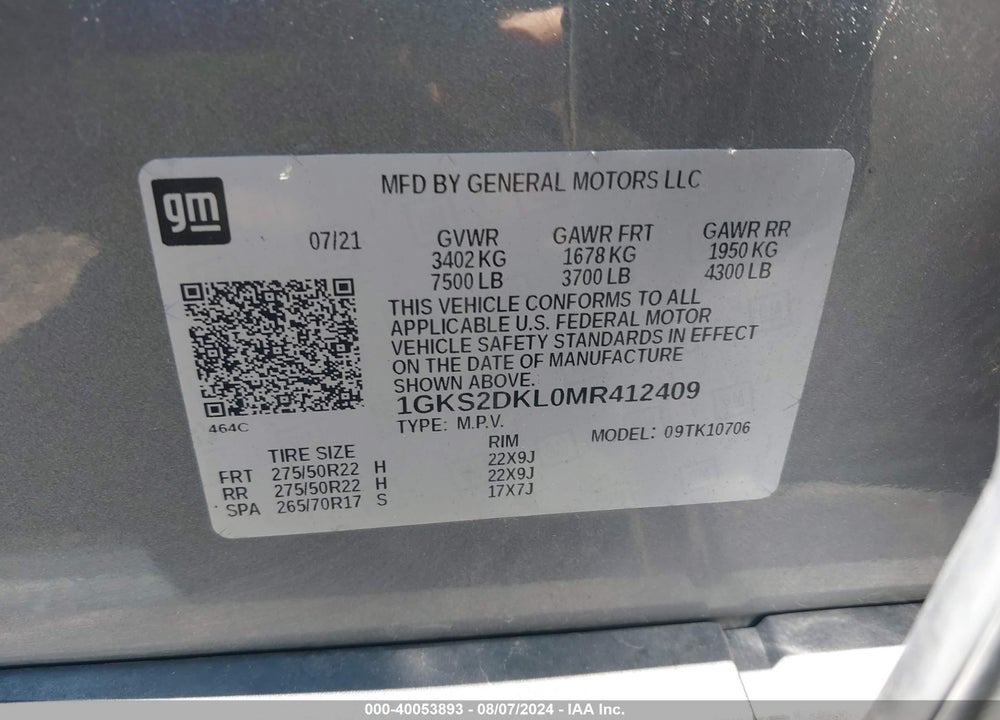 2021 GMC YUKON 4WD DENALI VIN: 1GKS2DKL0MR412409