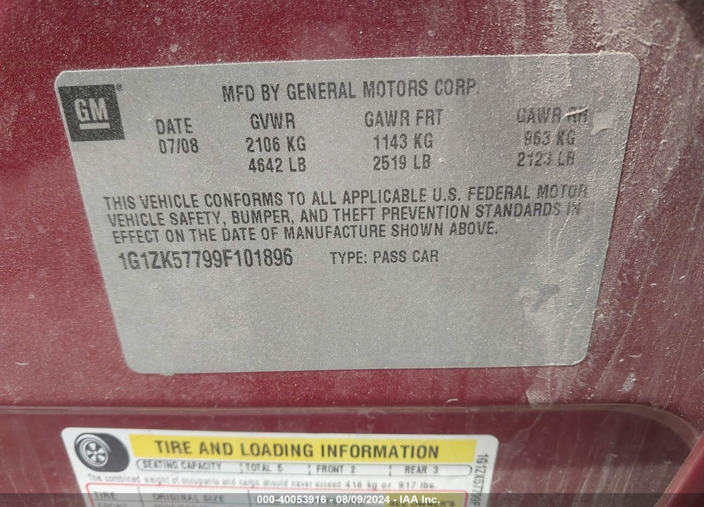 2009 CHEVROLET MALIBU LTZ VIN: 1G1ZK57799F101896