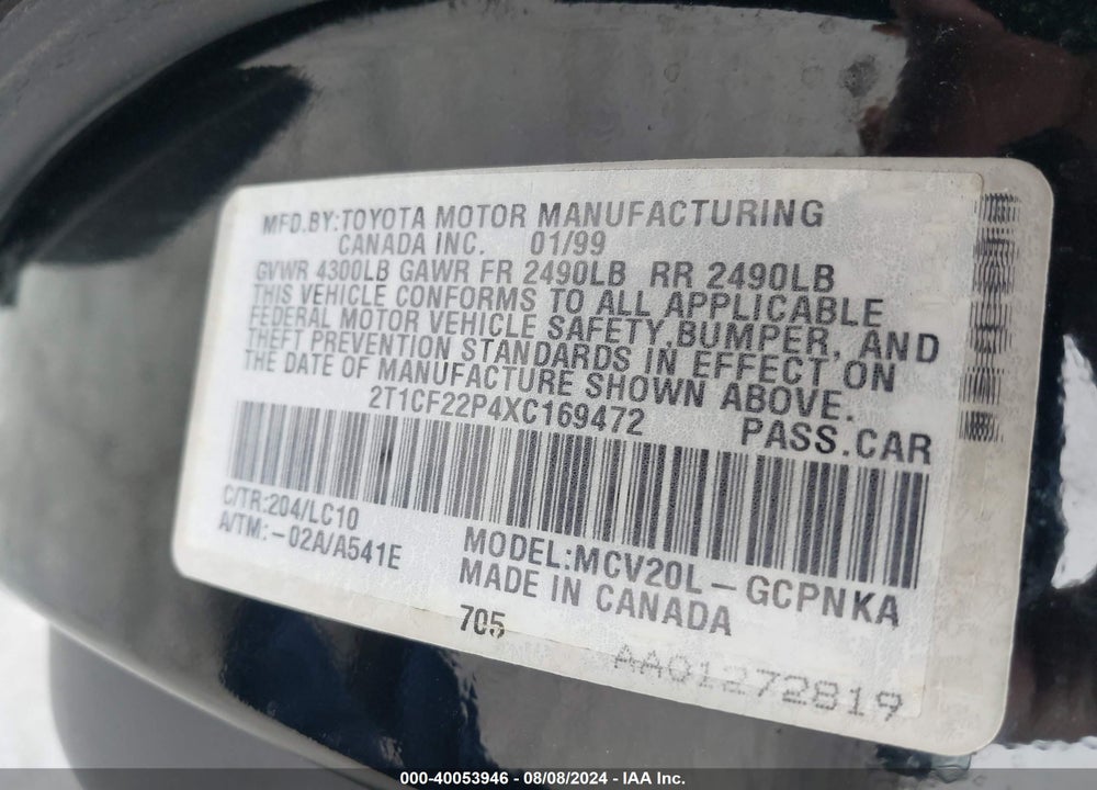 1999 TOYOTA CAMRY SOLARA SLE VIN: 2T1CF22P4XC169472