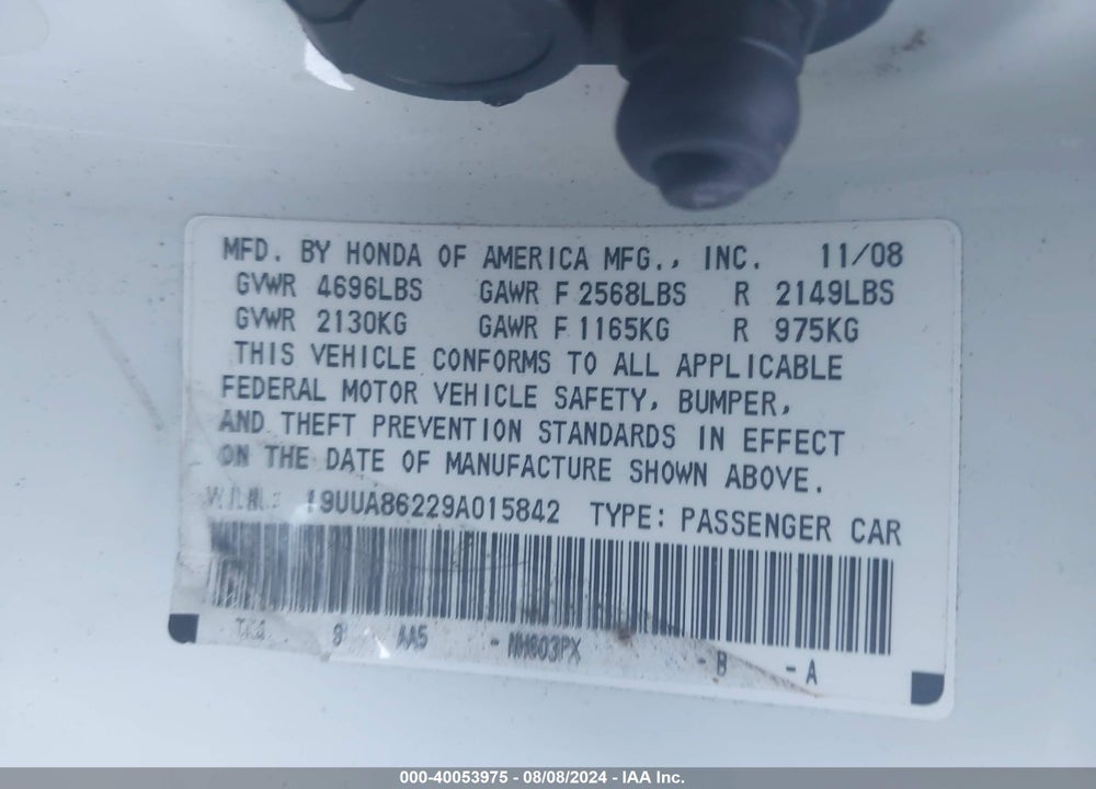 2009 ACURA TL 3.5 VIN: 19UUA86229A015842