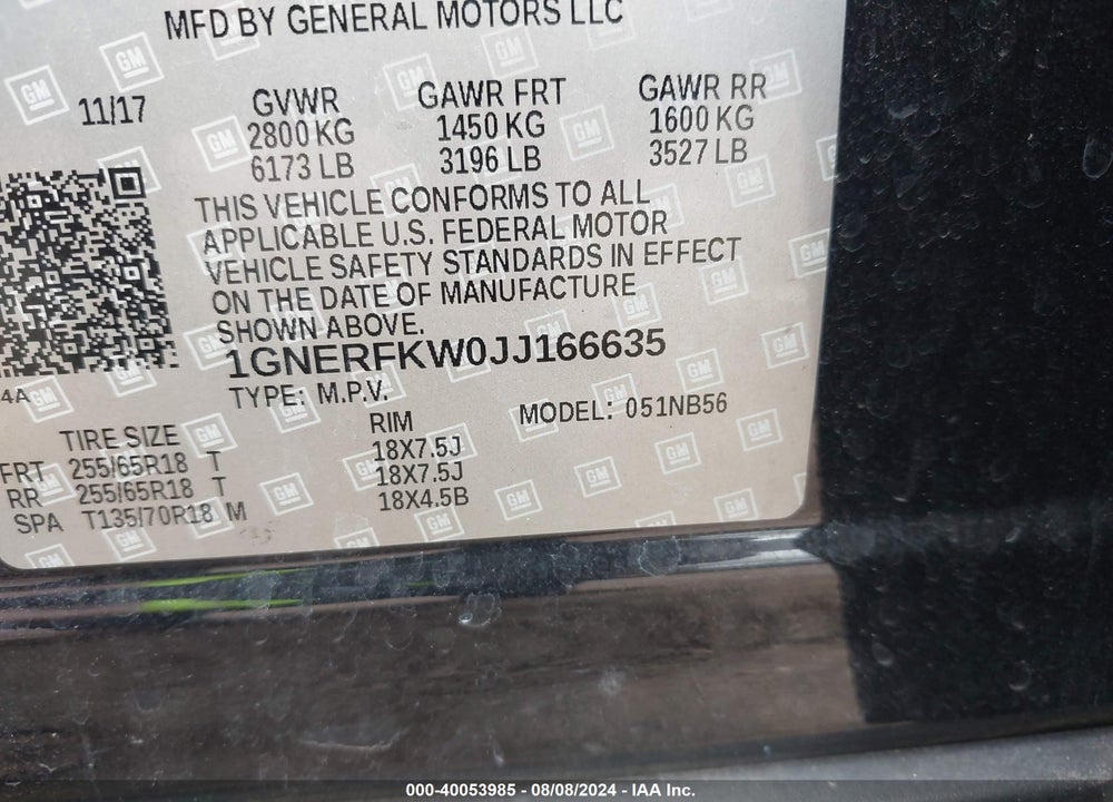 2018 CHEVROLET TRAVERSE LS VIN: 1GNERFKW0JJ166635