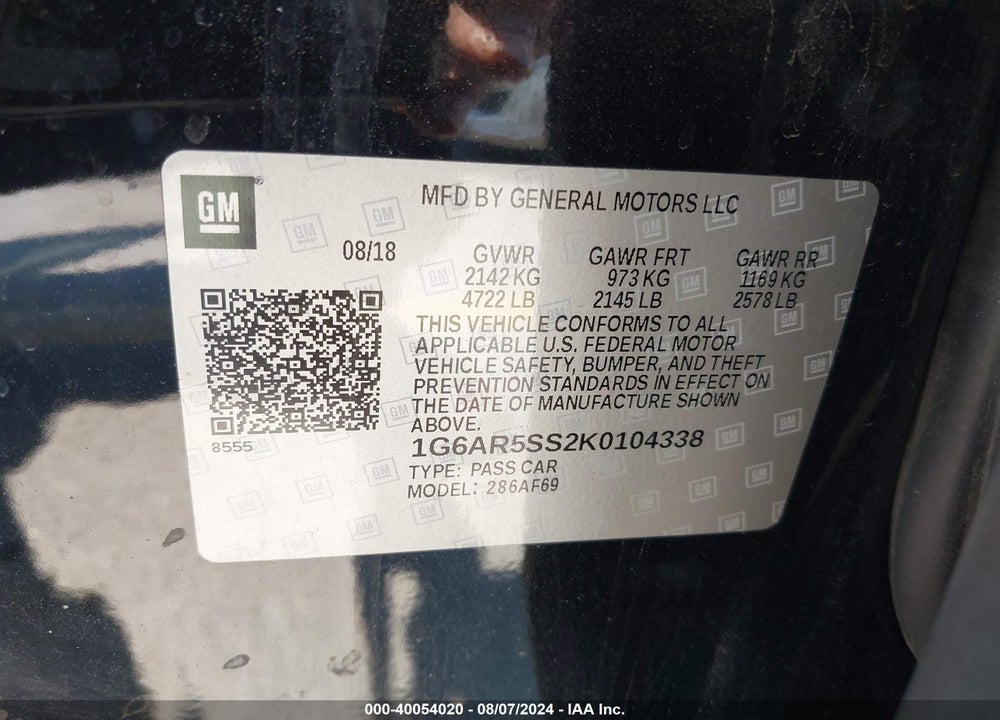 2019 CADILLAC CTS LUXURY VIN: 1G6AR5SS2K0104338