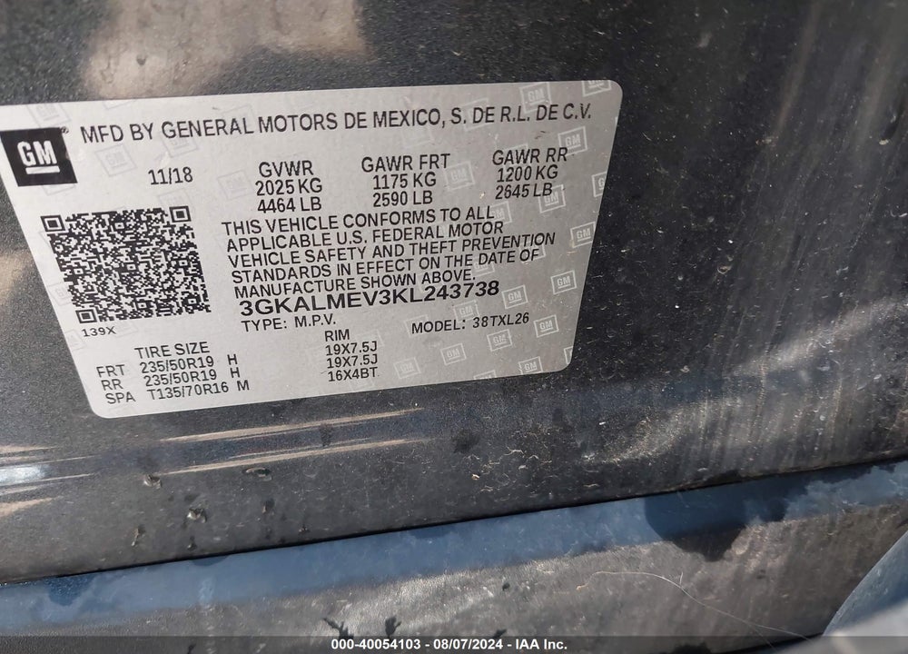 2019 GMC TERRAIN SLE VIN: 3GKALMEV3KL243738