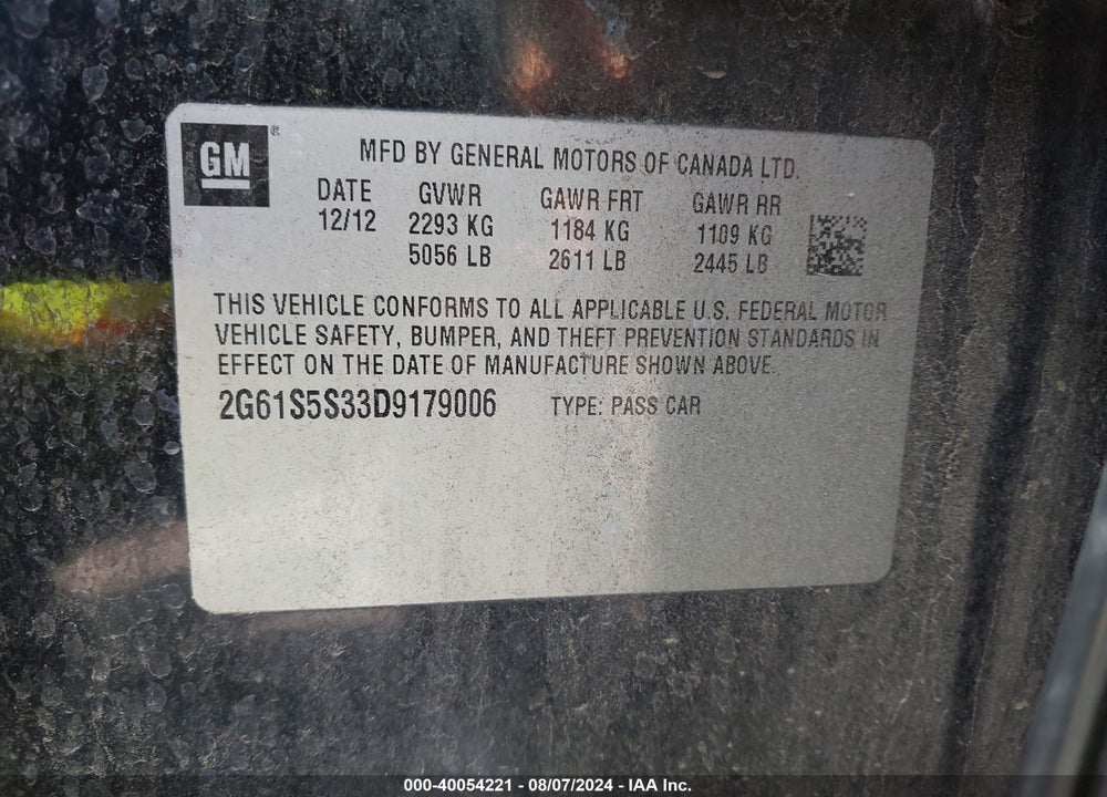 2013 CADILLAC XTS PREMIUM VIN: 2G61S5S33D9179006